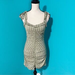 Lulus XS Green White Polka Dot Ruched Ruffle Strap Mini Dress